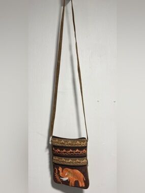 Embroidered Suede Cross-body Bag With Elephant